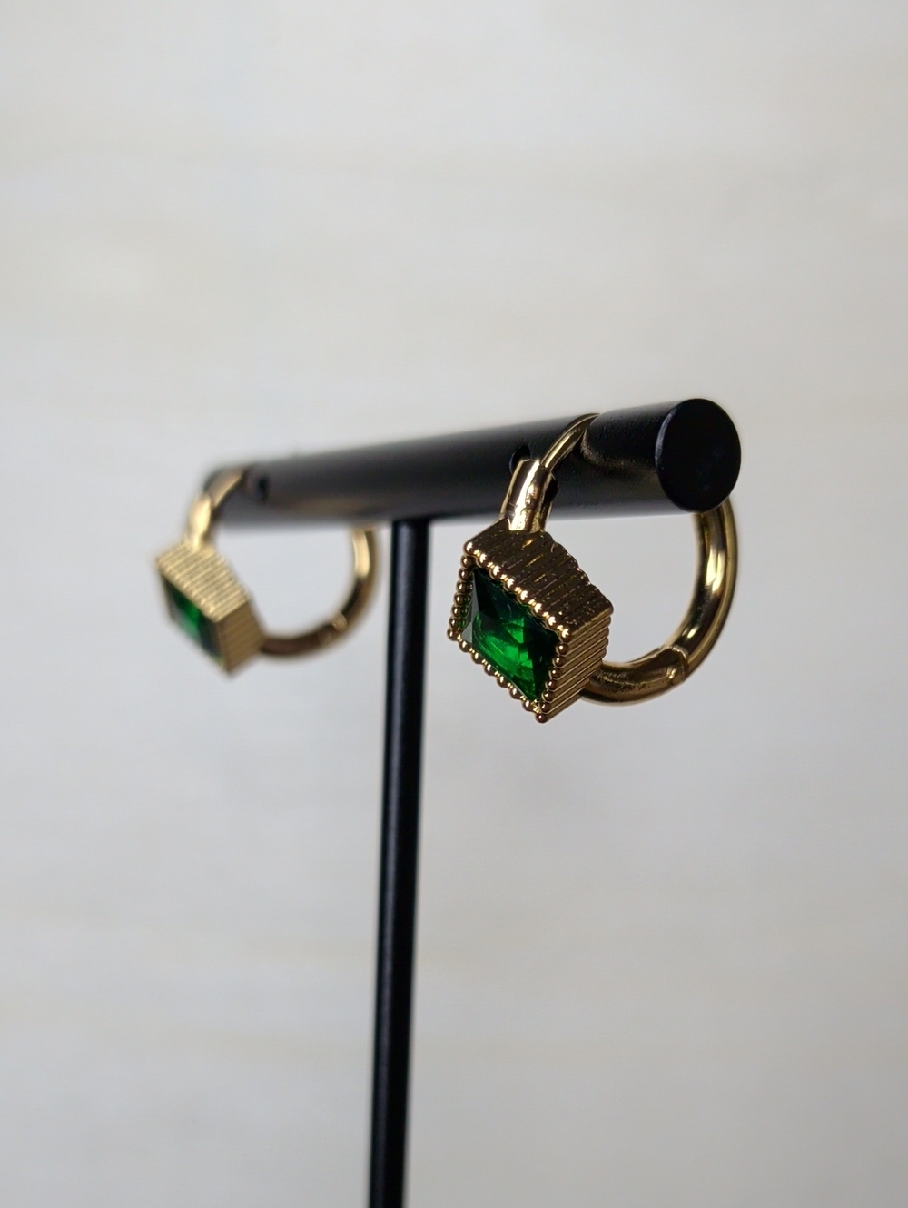 18K Gold Plated Zircon Huggie Hoops - Textured Bezel Setting! Vintage Inspired